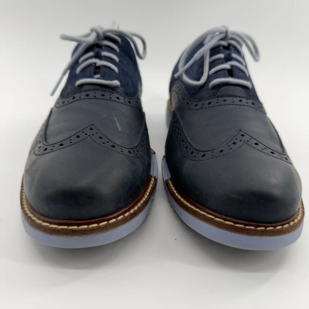Cole Haan Lunargrand Wingtip Oxford Navy Blue Leather Suede Mens 9.5 M